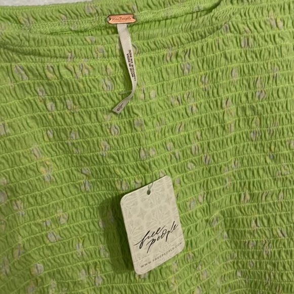NWT free people Square Neck Contrast Short Sleeve Floral Print Smocked Top - Picture 5 of 7
